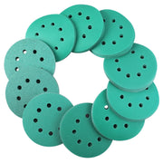 Green 8-hole hook-and-loop sanding discs, assorted pack with multiple grits