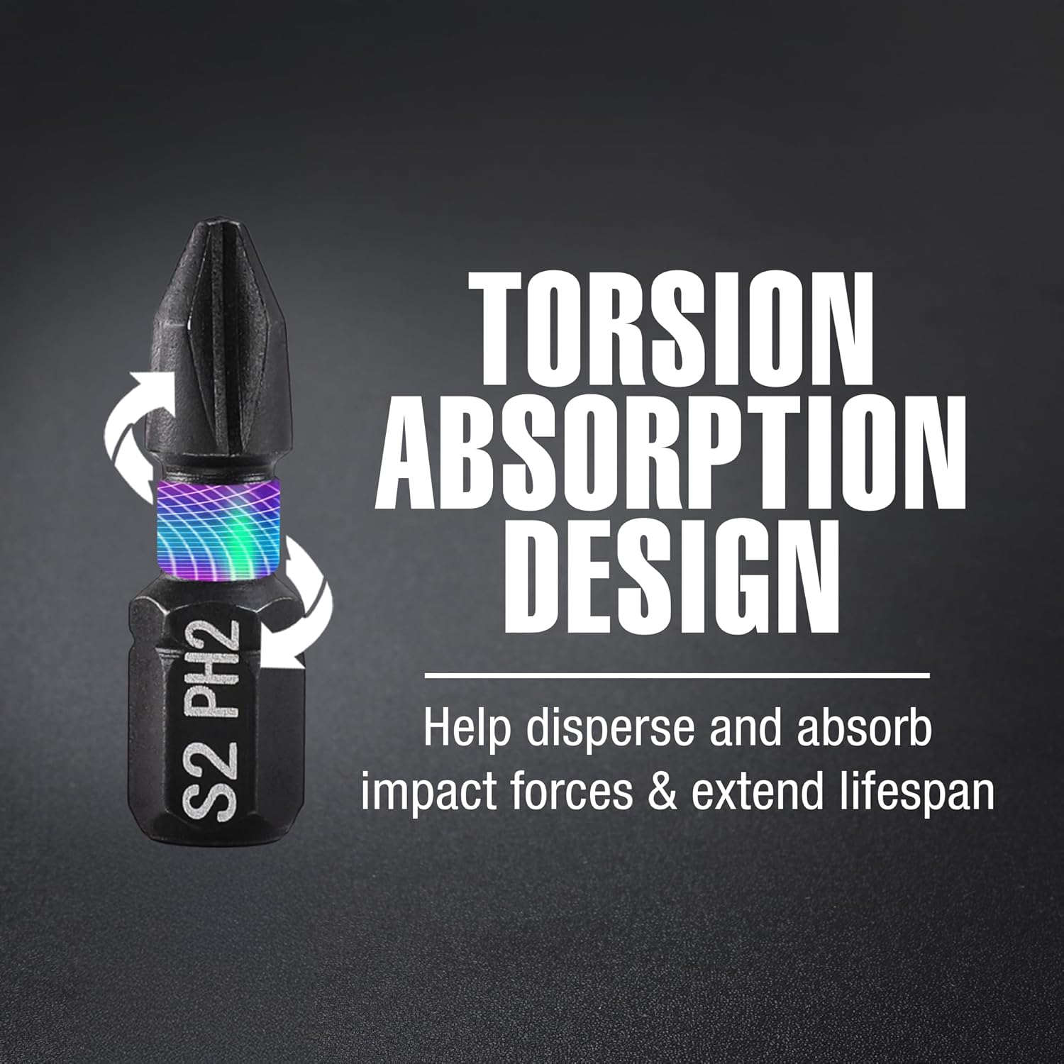 PH2 impact bit with torsion absorption design for reduced breakage