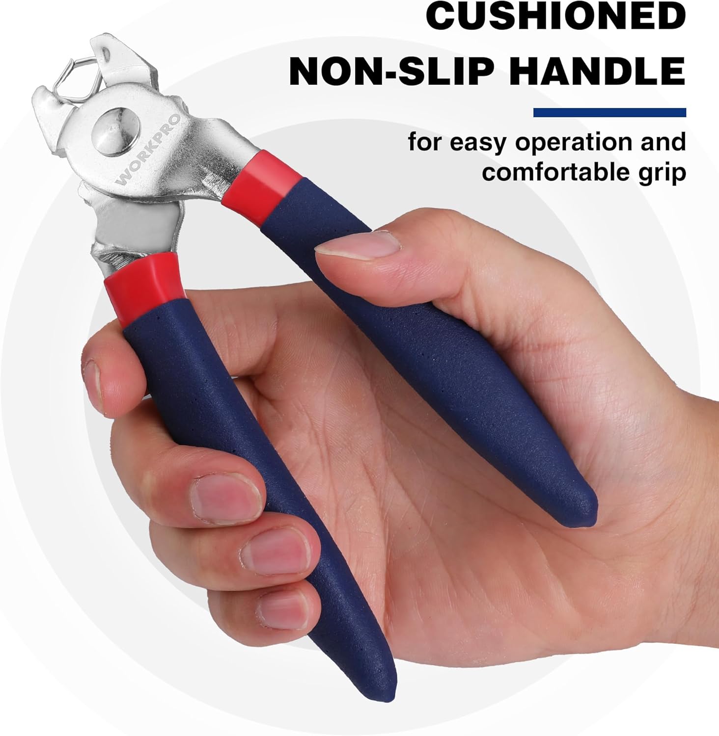 Cushioned non-slip handle hog ring pliers with red grips and silver metal head