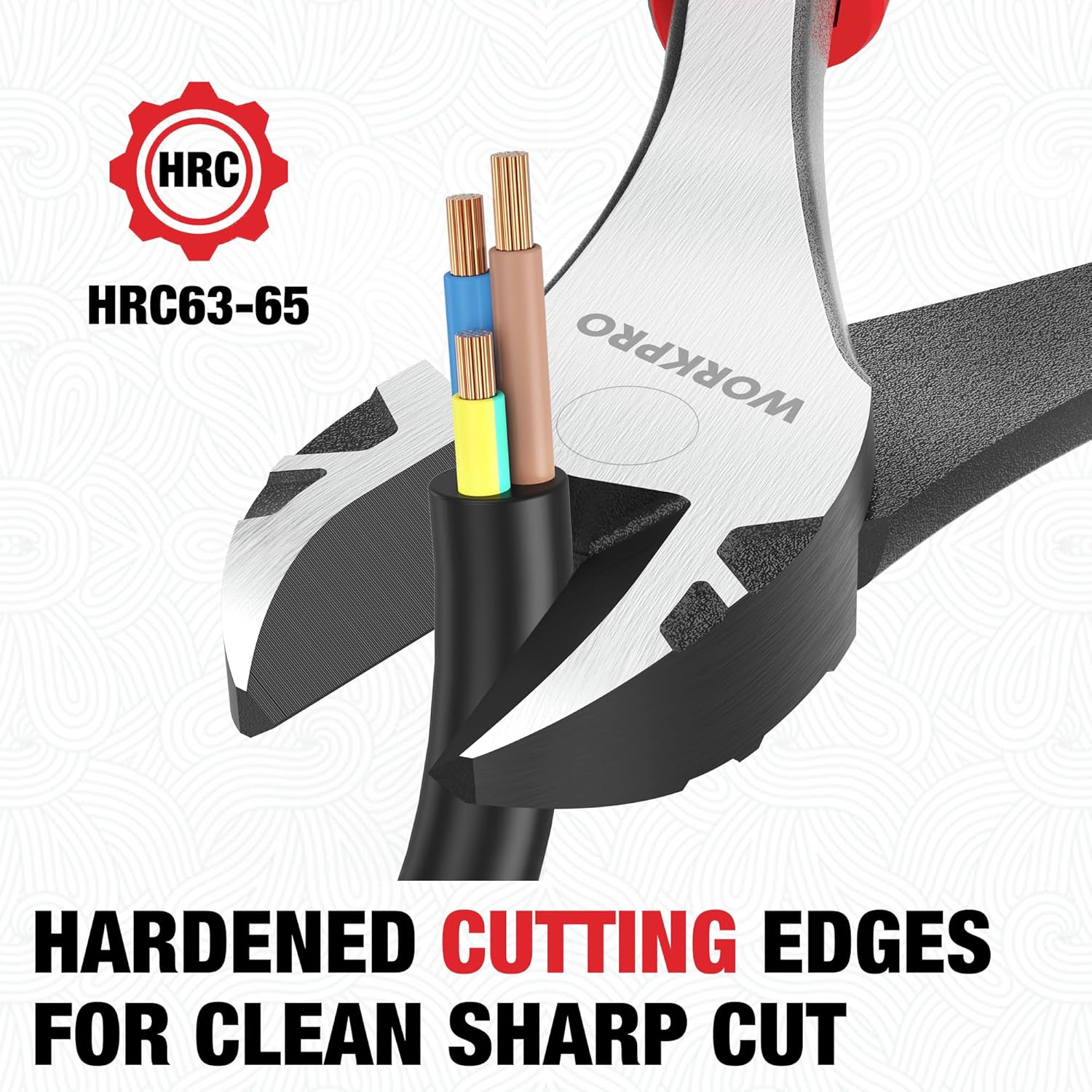 WORKPRO diagonal pliers showing hardened cutting edges for clean sharp cuts