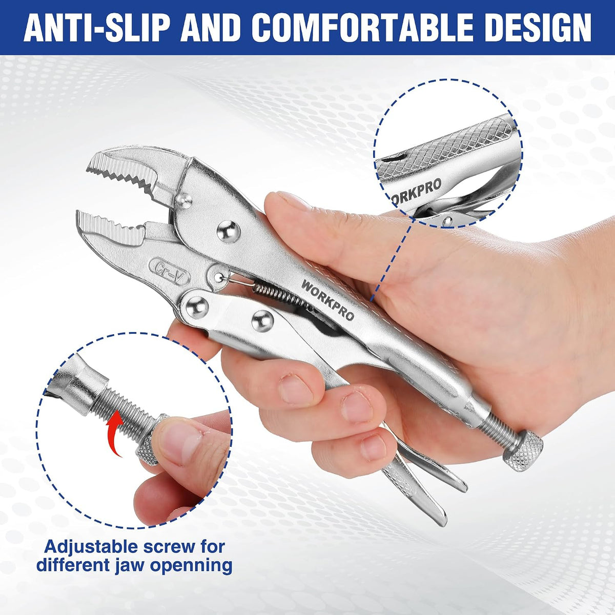 WORKPRO Locking Pliers, 7-inch Curved Jaw Vice Grips pliers | Chromium-Vanadium Steel Locking Pliers with Wire Cutter, Locking Adjustable Vise Grips for Clamping Twisting Welding