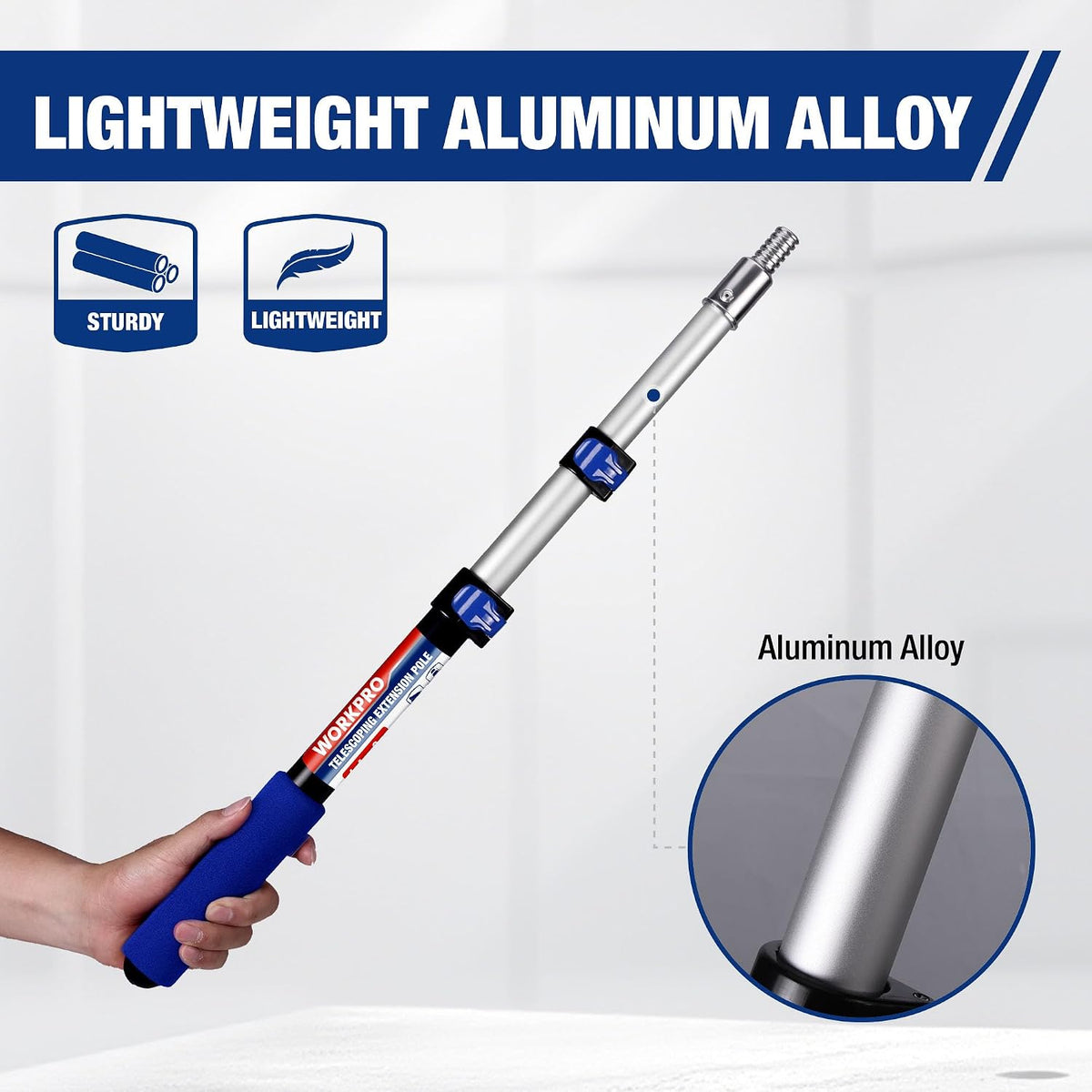 WORKPRO 3FT Pole, Paint Roller for Cleaning, Dusting, Windows and Ceilings | Lightweight Aluminum, Flip-Lock, 3/4" Thread, For Painting, Dusting, Windows and Ceilings, Easy Storage