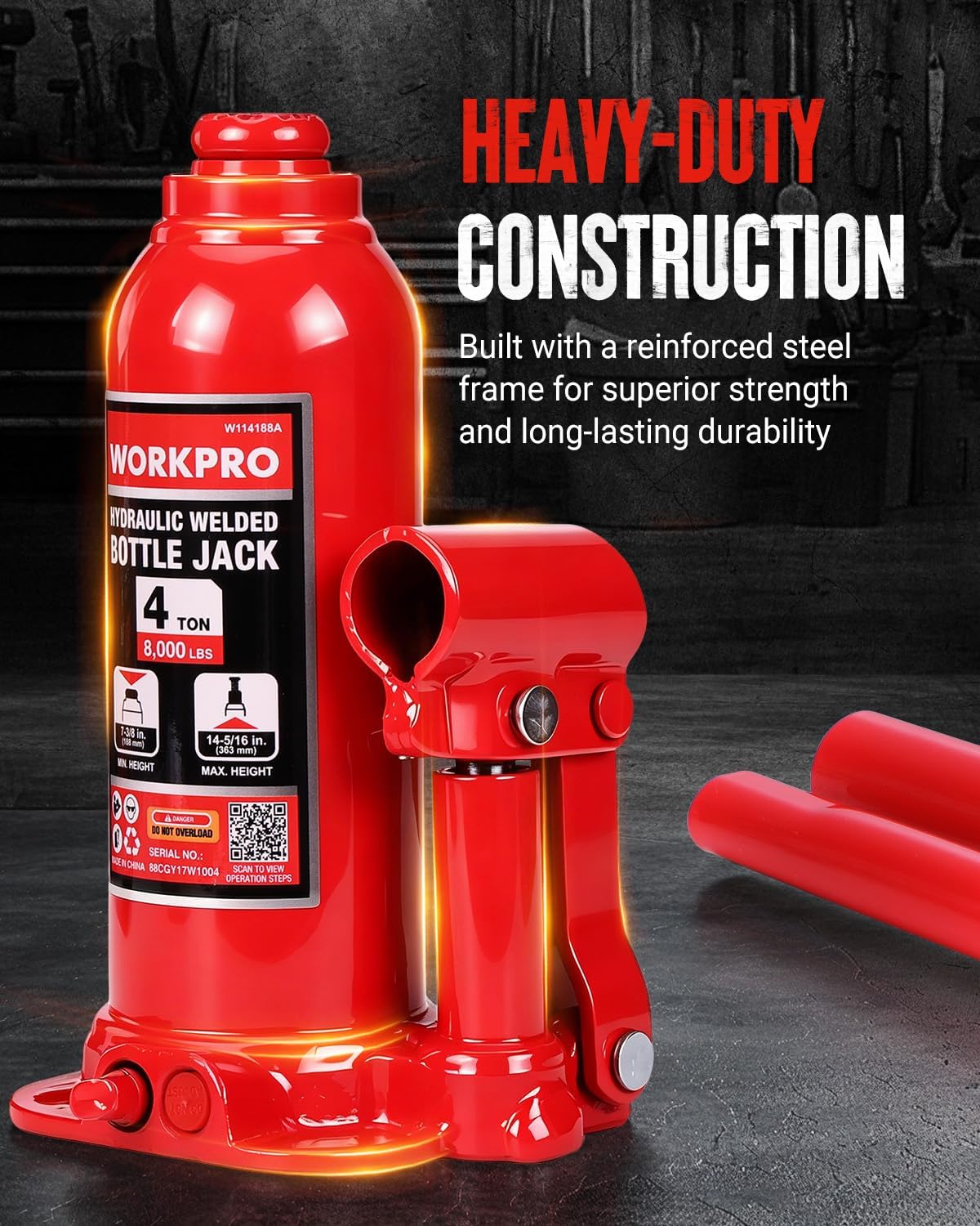 WORKPRO Bottle Jack, 4 Ton Heavy Duty Hydraulic Car Jack with Storage Case