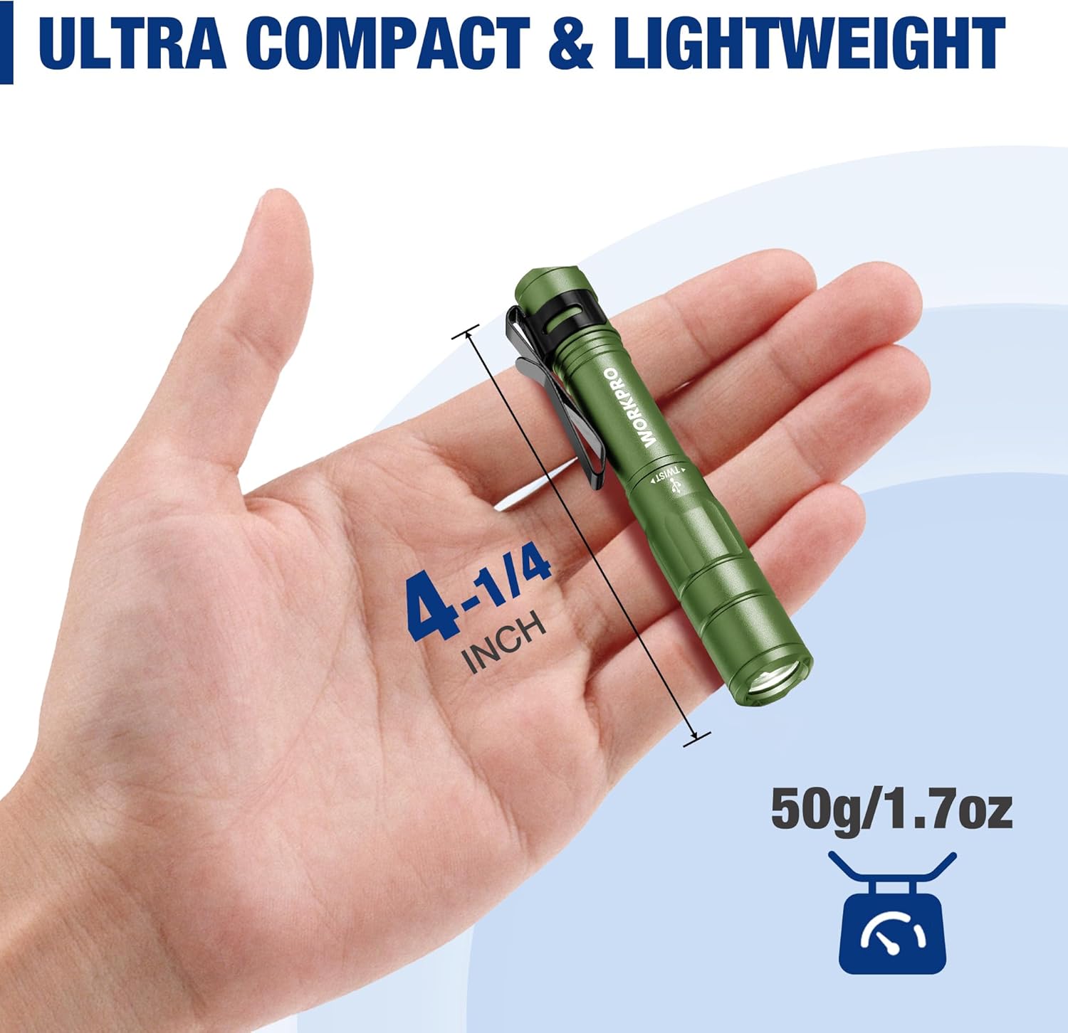 Green rechargeable mini pen light flashlight with pocket clip