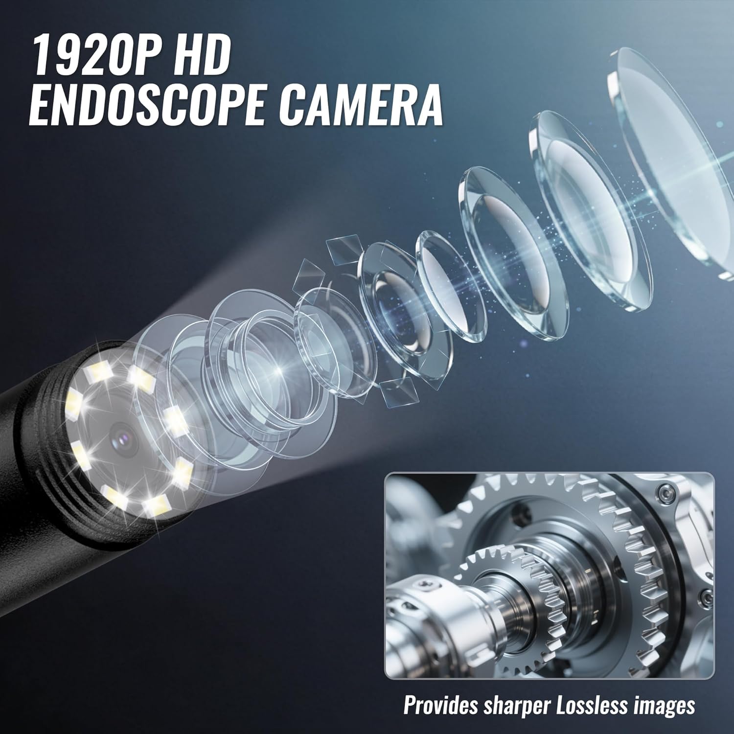 Semi-rigid endoscope camera with LED-lit probe and forward lens head