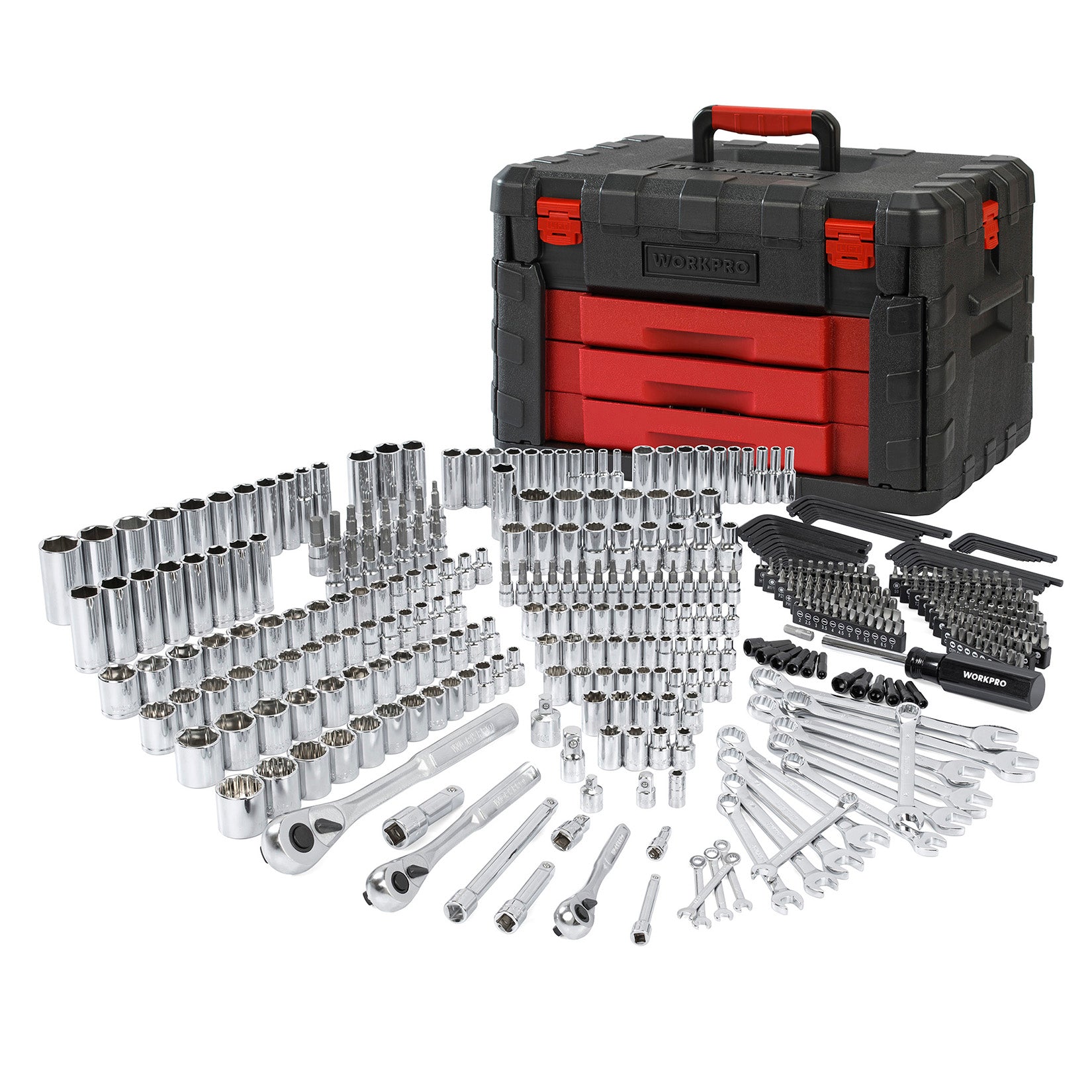 WORKPRO 450 Pcs Universal Professional Mechanics Tool Set with Heavy Duty Case Box