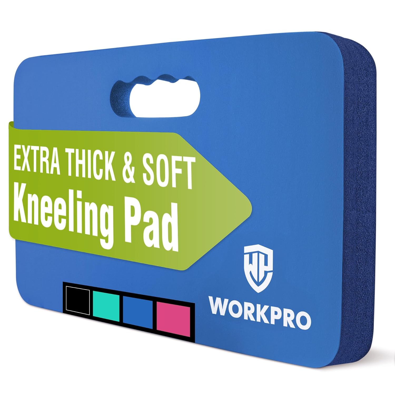 Blue extra-thick & soft kneeling pad in packaging with color strip.