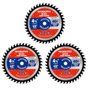WORKPRO 4-1/2 in circular saw blades, red/blue finish cuts, 40T carbide, 3-pack.