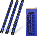WORKPRO Magnetic Socket Organizer Set, 1/2" 3/8" 1/4" Drive Aluminum Alloy Socket Holder with Removable Socket Clip for Quick Customization, 3PC Socket Rail for Tool Box Drawer (Sockets Excluded)