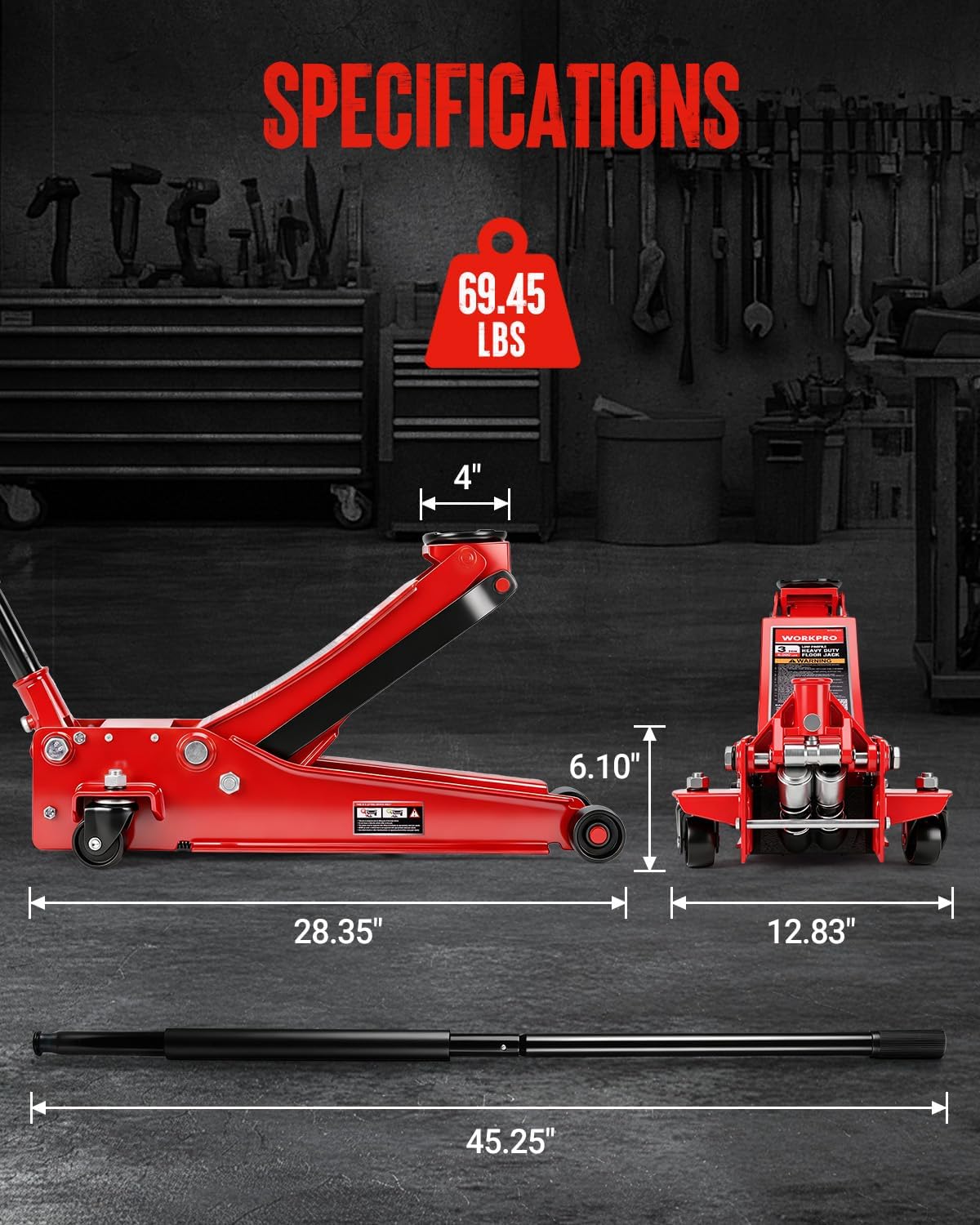 WORKPRO 3 Ton Hydraulic Trolley Floor Jack with Dual Pump