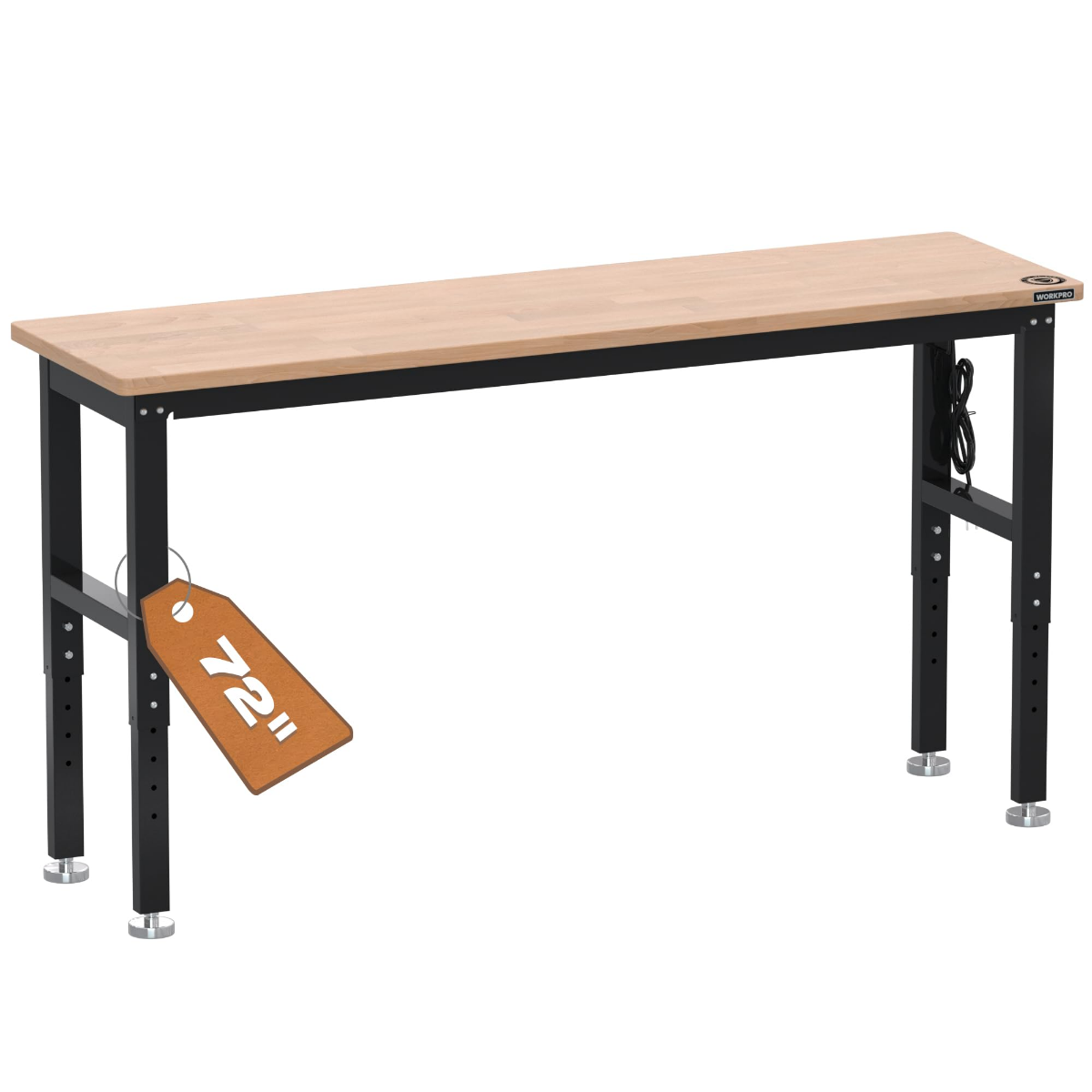 WORKPRO 72" Adjustable Workbench 3000 LBS Load Capacity Hardwood Worktable with Power Outlets