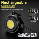 WORKPRO Mini Keychain Work Light, COB Keychain Flashlight with Hat Clip, Rechargeable Magnetic EDC Carabiner Flashlight, 3 Light Modes Emergency Light for Camping, Biking and Car Repairing, Black
