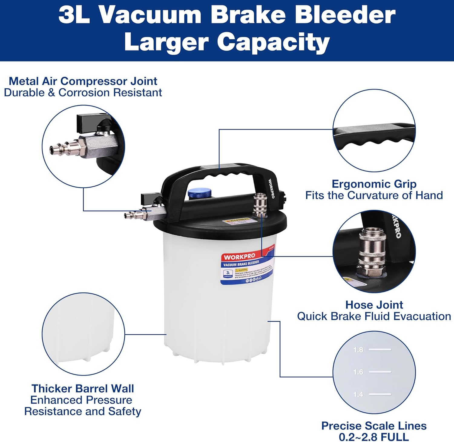 3L vacuum brake bleeder kit with vacuum tank and hose joint fittings