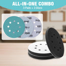 WORKPRO 5 Inch Orbital Sander Interface Pads and Sanding Discs, 3 Foam Buffer Pads & 3 Grit Sandpaper (80/120/240), 8 Hole Hook and Loop Soft Cushion Sponge Backing for Sander