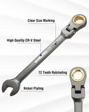 WORKPRO 13 mm Flex-Head Ratcheting Combination Wrench, Cr-V Constructed, Nickel Plating, 72-Teeth, 12 Point Design, Metric