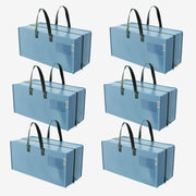 Dusty blue moving storage totes, six-pack, with twin handles and zipper closures