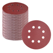 Maroon hook-and-loop sanding discs stack, round design with multiple 8-dust holes