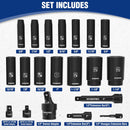 WORKPRO 20-Piece 1/2＂ Drive Deep Impact Socket Set, 6-Point, Cr-V Steel, 10-27mm, Universal Joint, Adapter and Extension Bar, SAE
