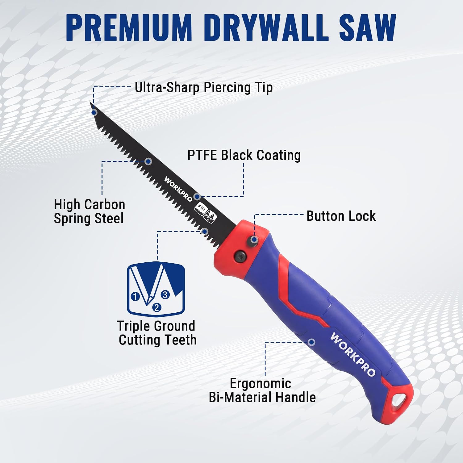 WORKPRO 5‑inch Folding Drywall Saw, Jab Saw 8 TPI Triple-Ground Teeth