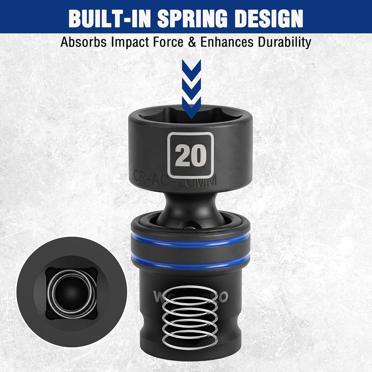 WORKPRO 19-Piece 3/8＂ Dr. Universal Impact Socket Set, Metric