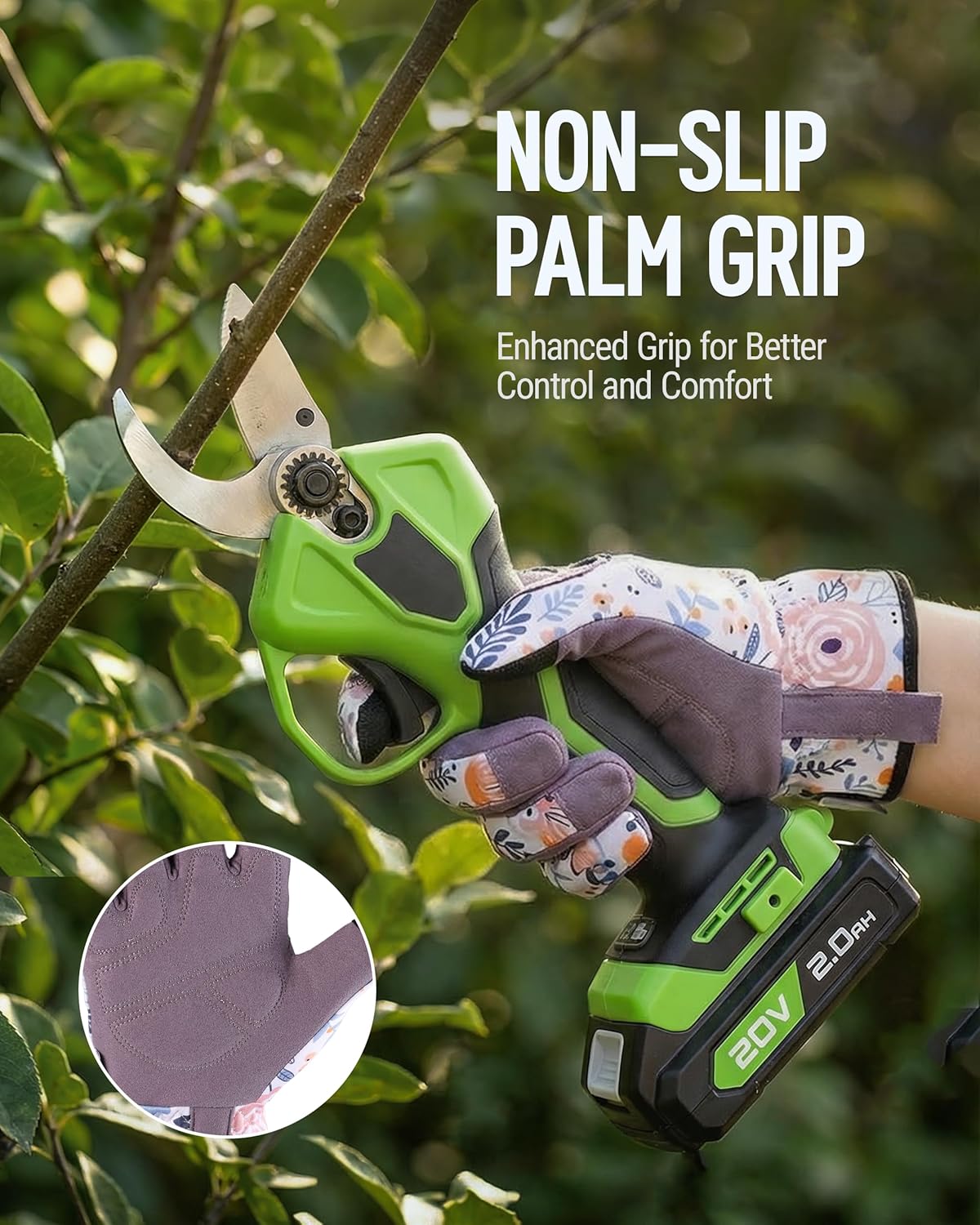 Non-slip palm grip floral gardening gloves with textured purple palm area