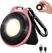Pink and black keychain work light flashlight with carabiner and bright LED lens