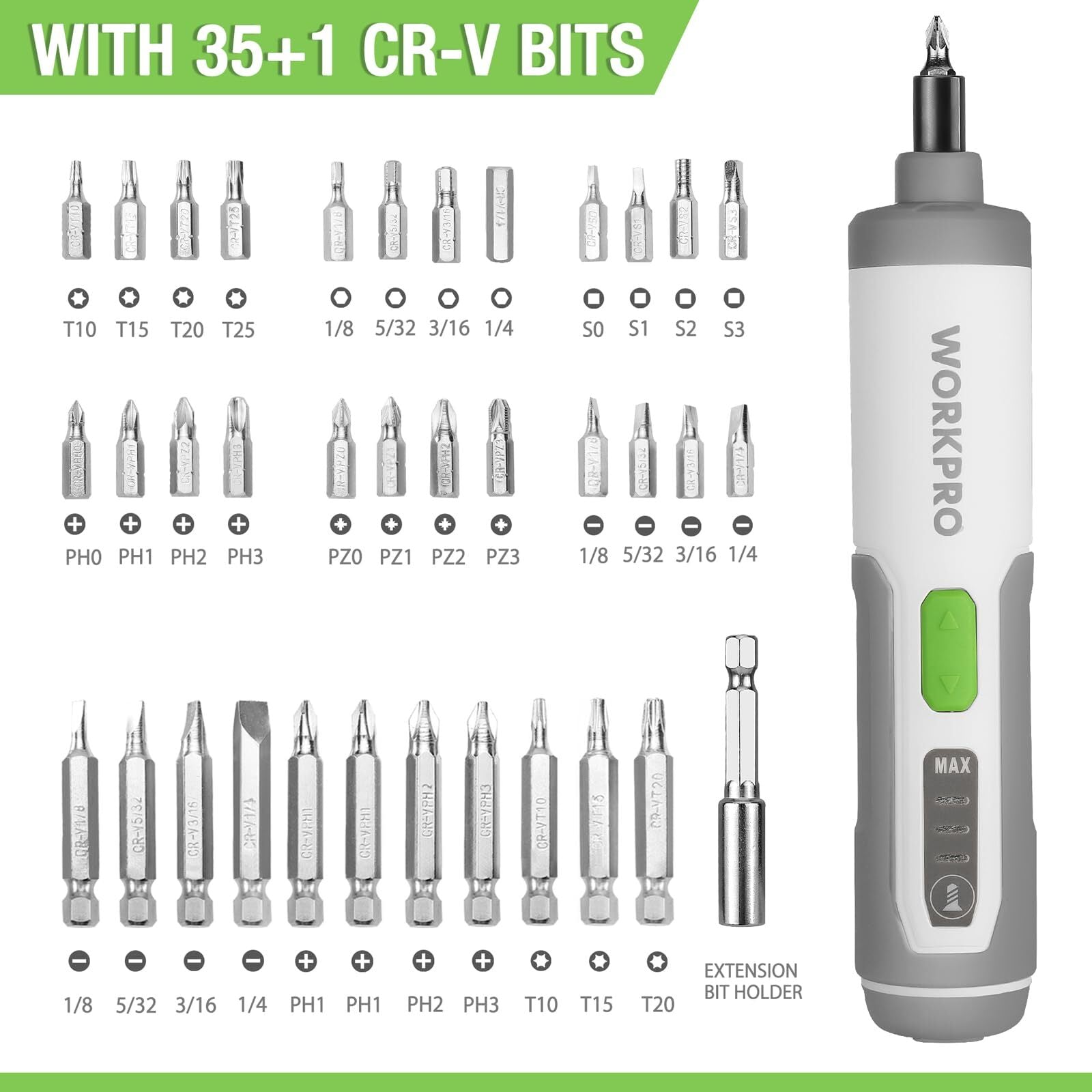WORKPRO 4V cordless electric screwdriver kit in white with LED work light, innovation quality high-quality