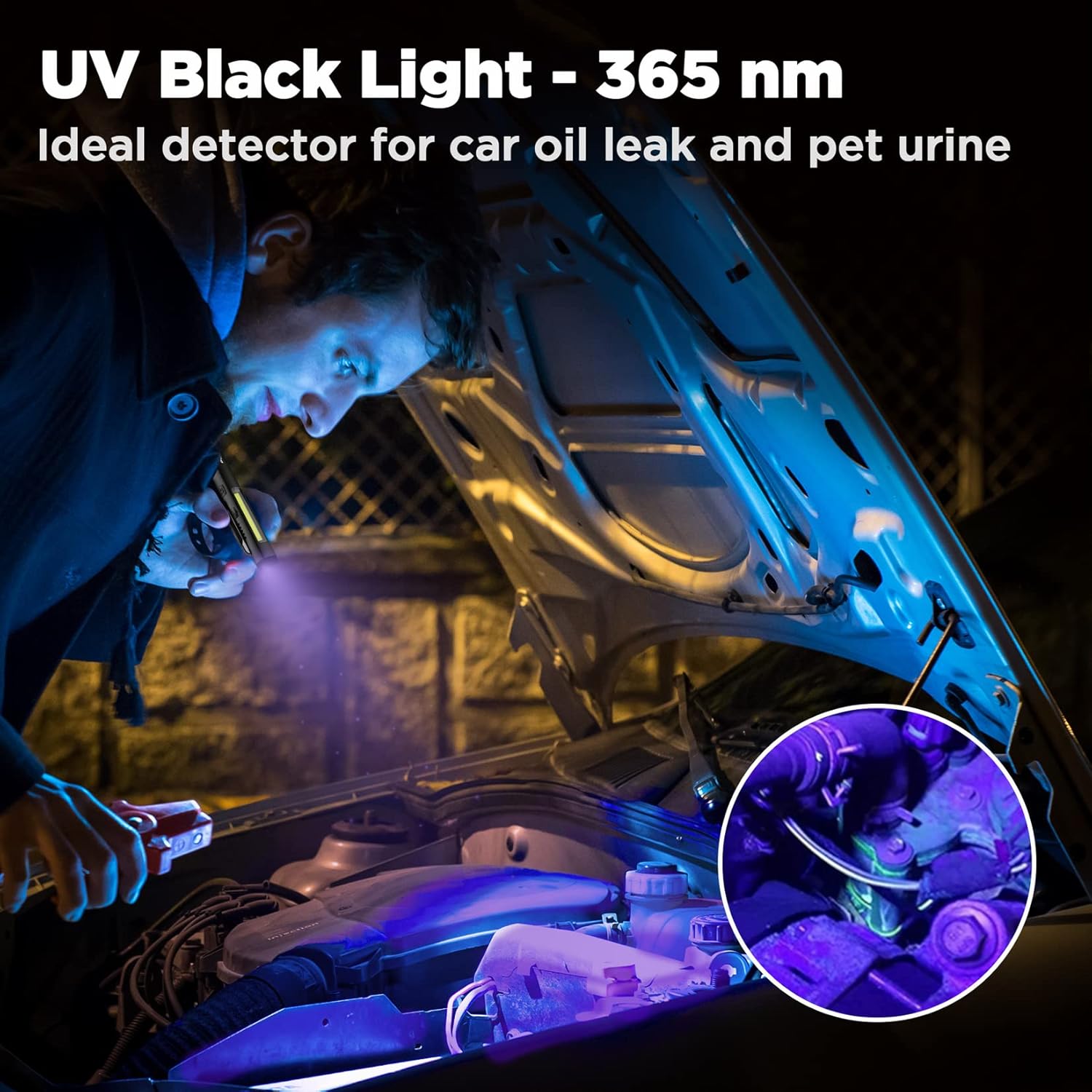 Rechargeable UV pen light with violet glow beam for inspection use