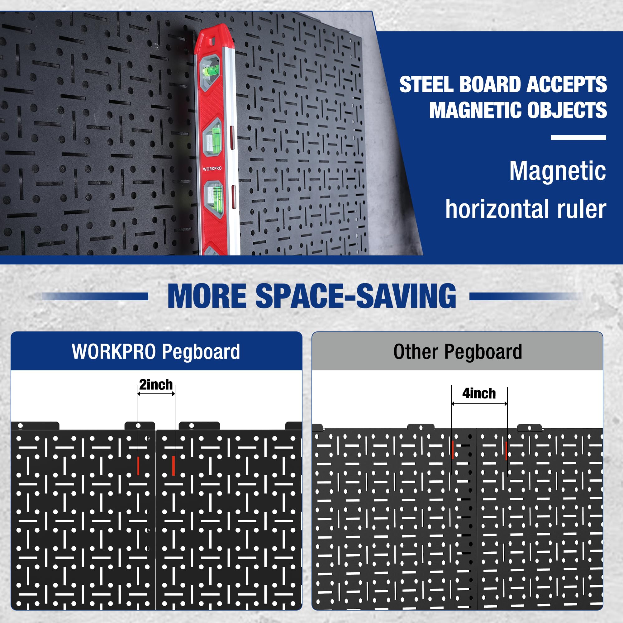 Close-up of black metal pegboard surface with uniform perforated holes