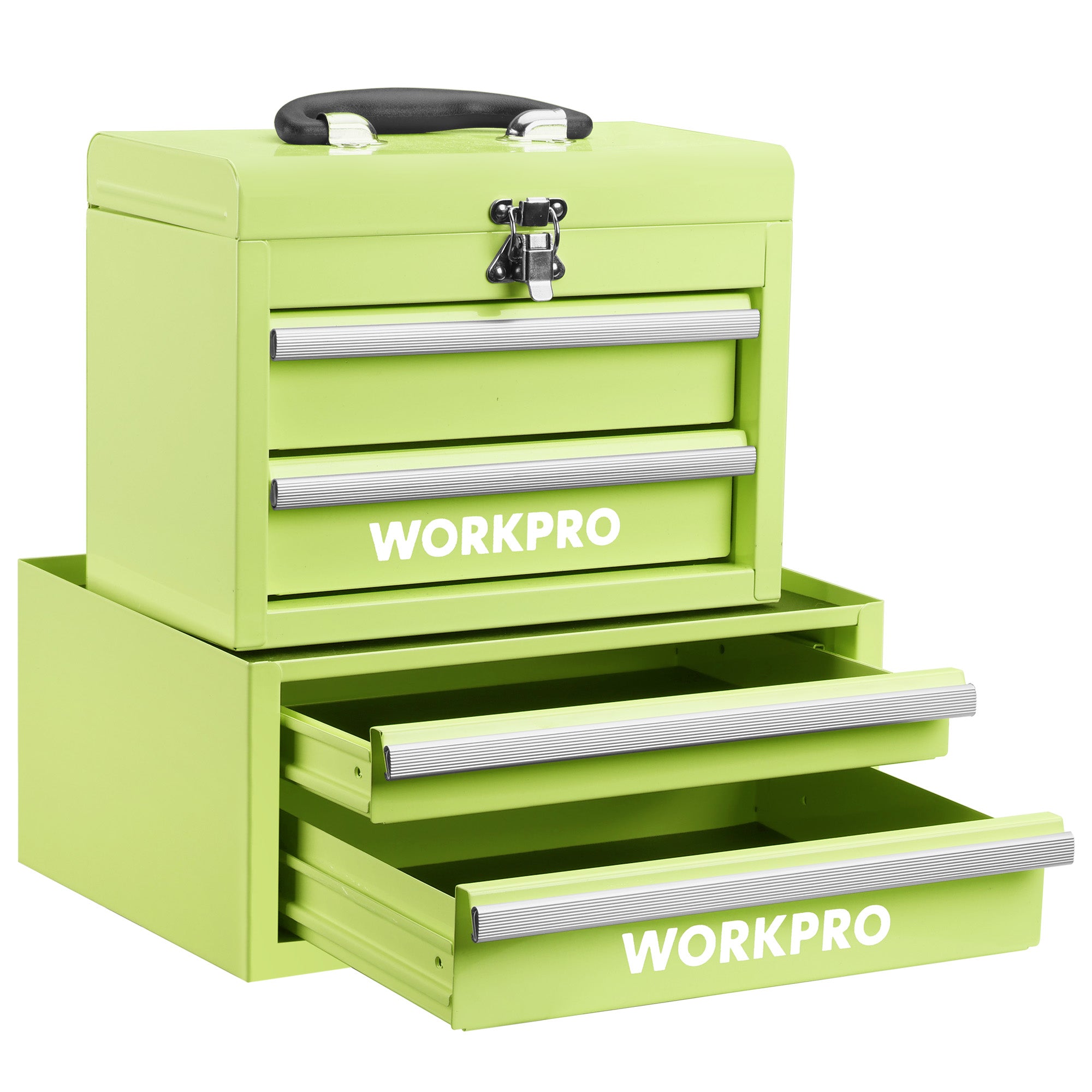 WORKPRO Portable & 12.5" Mini Metal Tool Box, Top Tool Chest Containing Two Drawers, Macaron Green
