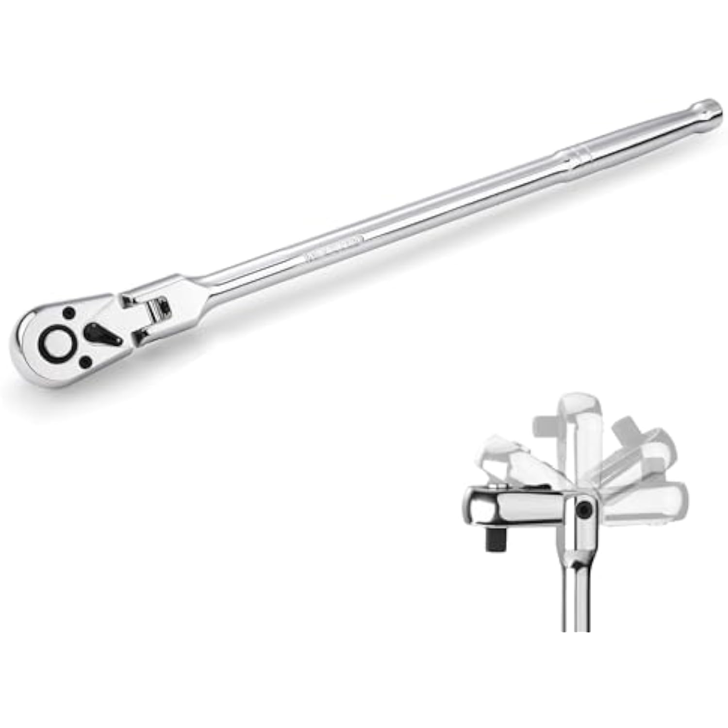 Chrome flex-head 1/4 in drive ratchet wrench with long handle