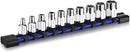 WORKPRO 1/4" Drive Socket Set, 10-Piece Metric CR-V Socket Set with Rail | Standard & Shallow Sockets, External Hex Socket, 4mm to 13mm, 6-Point, Size Markings, PVC Socket Organizer, for Auto Repairs