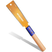 Japanese pull saw with orange-gold blade and blue beech handle, single unit