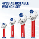 WORKPRO Red Adjustable Wrench Set, 6-inch, 8-inch, 10-inch, 12-inch Wide Jaw Wrenches with Metric and SAE Scales, Rubber Grip, Heat-Treated Steel for Home Repairs, Plumbing, and Garage Work
