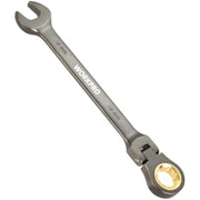 19 mm flex-head ratcheting combination wrench, nickel-plated open end and ratchet head
