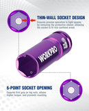 WORKPRO 1/2" Drive Lug Nut Impact Duty Socket, 22mm Deep Thin Wall Socket, Made of Premium Cr-Mo Steel, Non-Marring Lug Nut Wheel Sockets for Car
