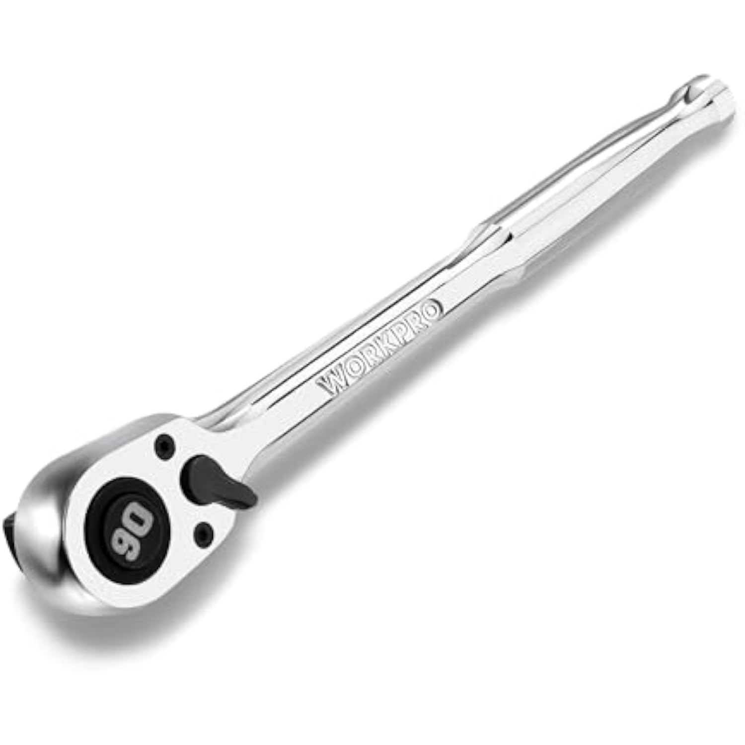 WORKPRO polished chrome 1/2 in 90-tooth ratchet wrench with black control lever