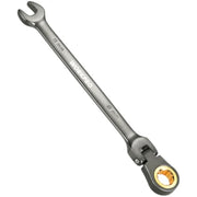 8 mm flex-head ratcheting combination wrench, open-end fork and gold-toned socket