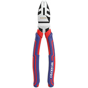 8-inch linesman pliers with insulated red and blue handles and steel jaws