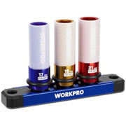 WORKPRO 1/2 in drive lug nut socket set with three sockets: 17mm, 19mm, 21mm