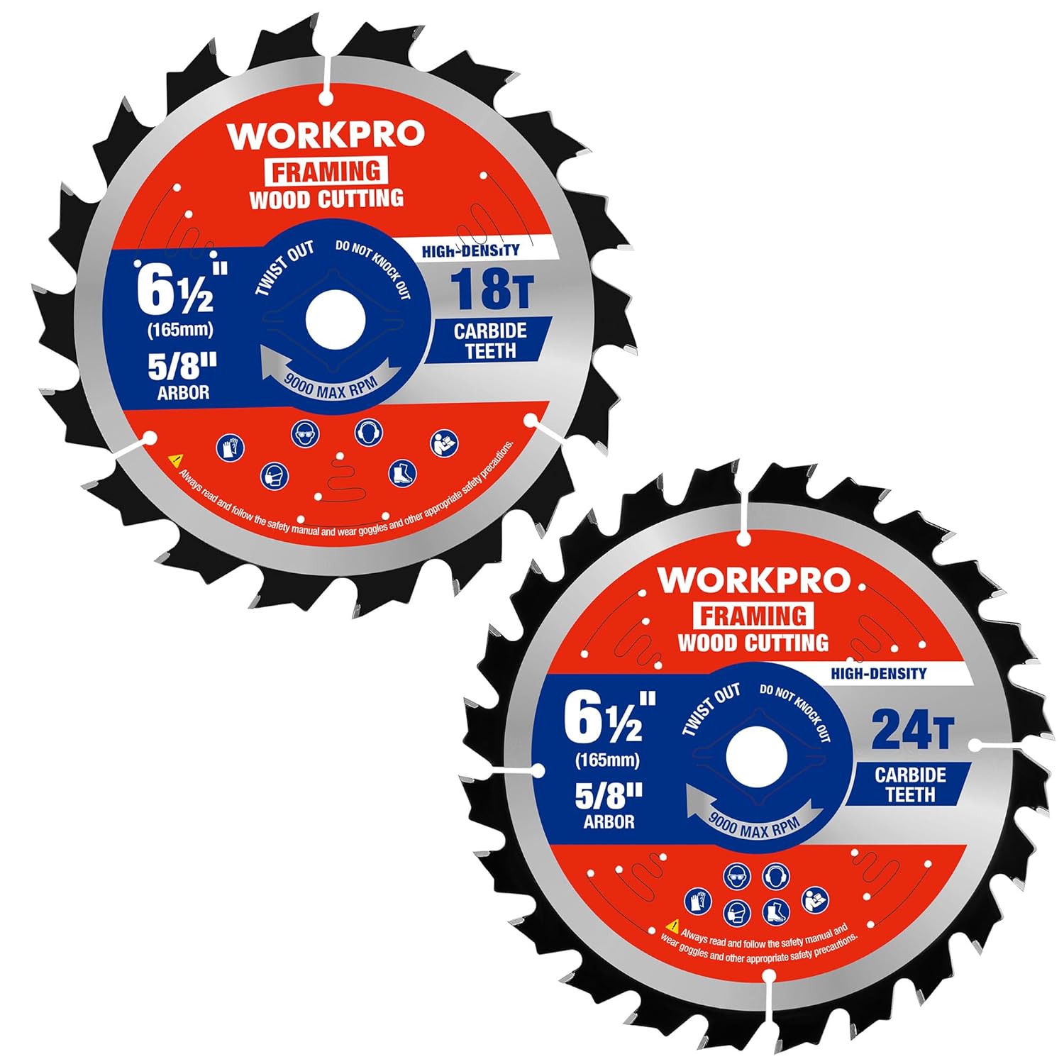 WORKPRO framing circular saw blade set, 6-1/2 in, 18T and 24T