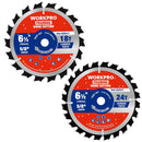 WORKPRO 6-1/2 Inch Woodworking Circular Saw Blades, 18T/24T Framing & Fast Ripping, Thin Kerf, Carbide Tipped, ATB Tooth, 2-Pack