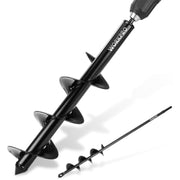Pair of black spiral auger bits with screw tips and long drill shafts