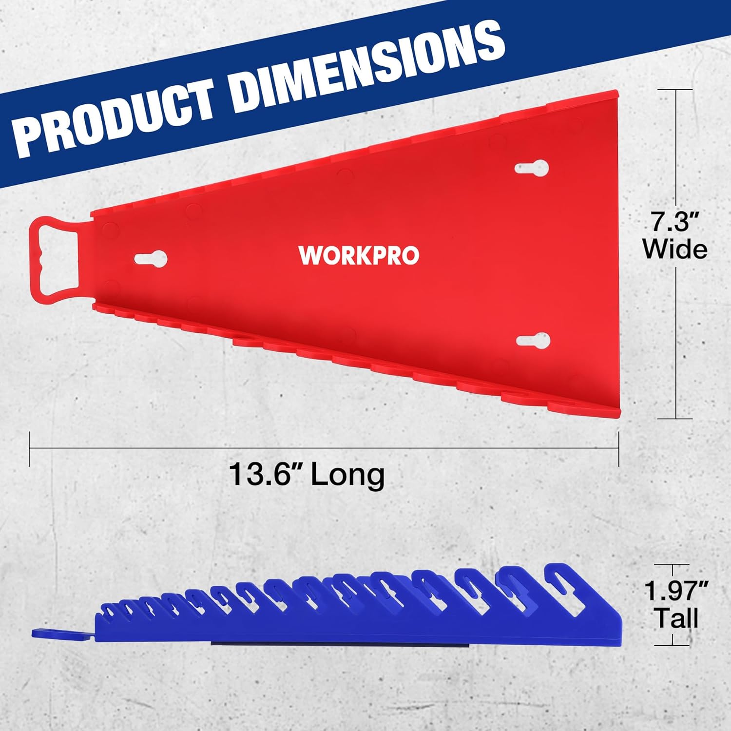 Blue magnetic wrench organizer rack with flexible gripper teeth and hanging slot