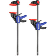 WORKPRO 12in F clamps, two-pack, black frame with blue handles and red pads