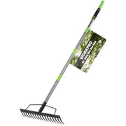 WORKPRO 17-tine bow rake with green handle and black metal head