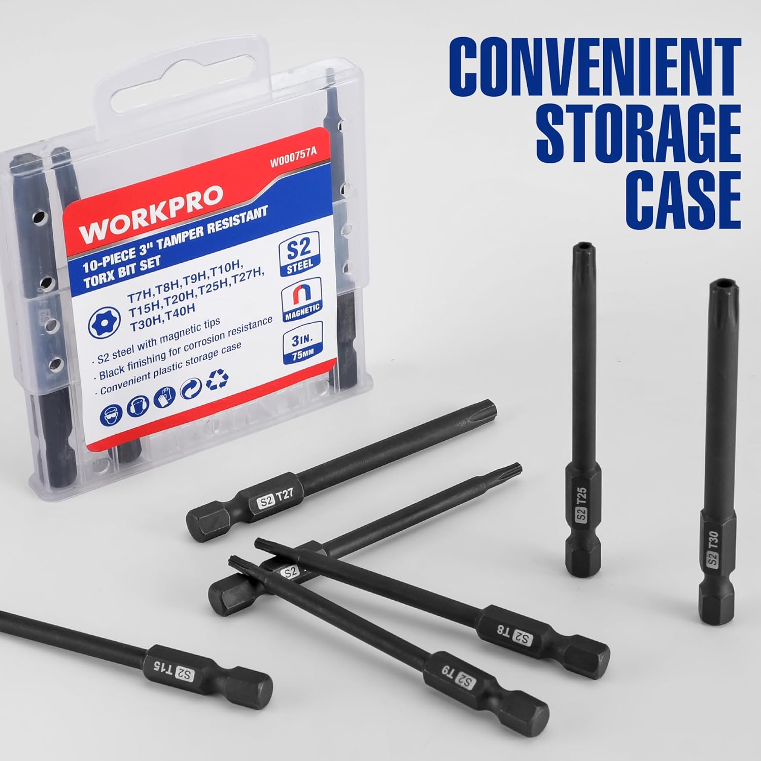 Tamper-resistant Torx bit set with magnetic tips in clear storage case, 10-pack