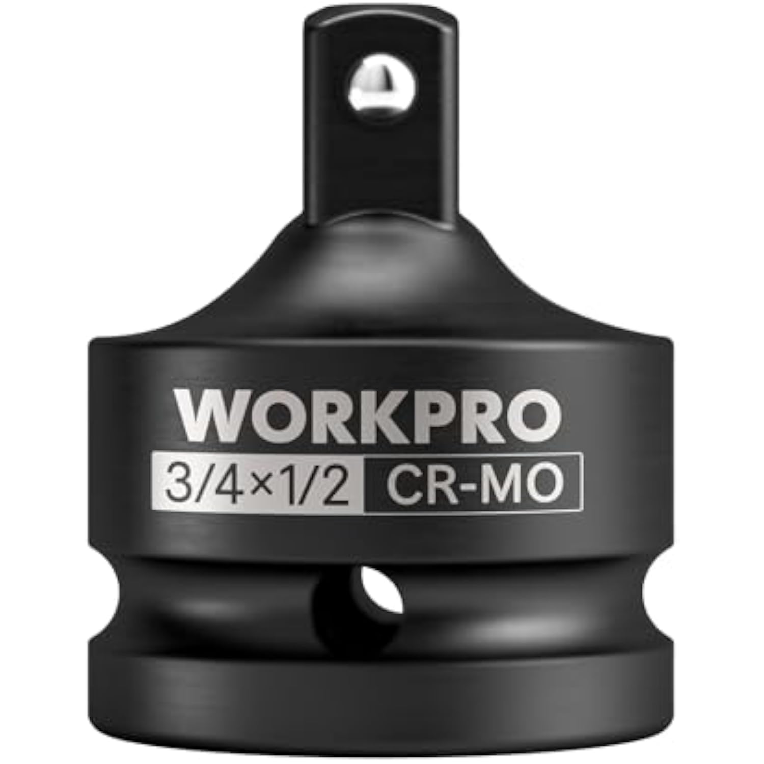 Close-up of black WORKPRO 3/4x1/2 CR-MO impact socket adapter