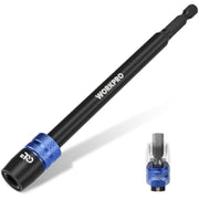 Black drill bit extension adapter with 1/4 in hex shank and quick-release chuck.