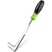 Compact L-shaped stainless steel crack weeder with green soft handle
